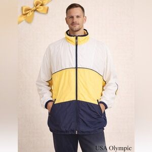 USA Olympic Brand Windbreaker Jacket XL Yellow White Navy